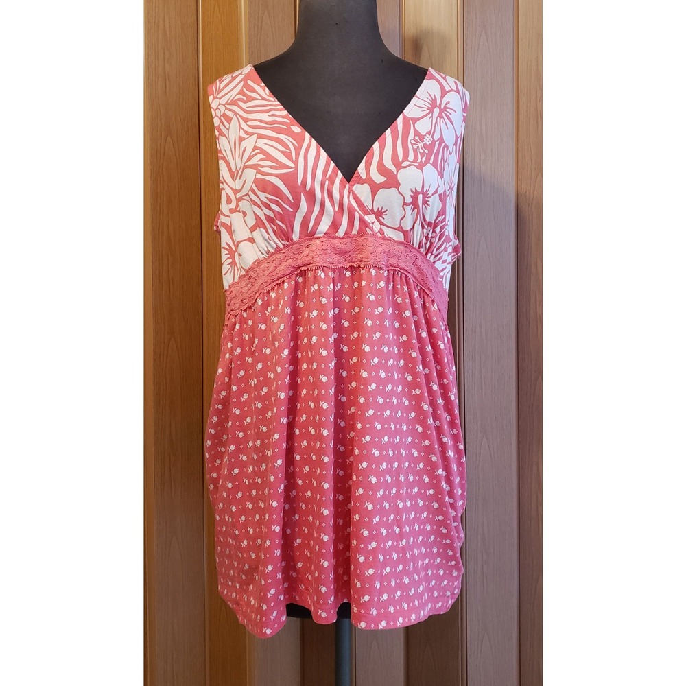Annie Sue cotton large pink and white tank top